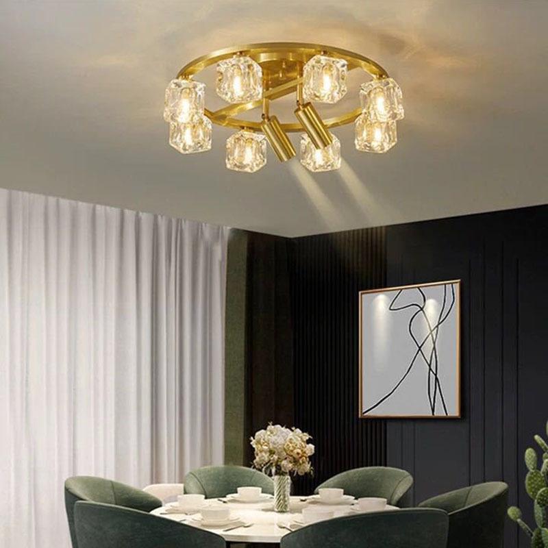 Light Luxury High-end Living Room Ceiling Lamp Full Copper Crystal with Spotlights Bedroom Study Room Lamps