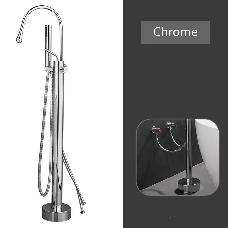 Brass Floor Standing Black Bathroom Bathtub Faucet + Handheld Shower Free Standing Chrome Luxury Grey BathTub Faucet Mixer Taps