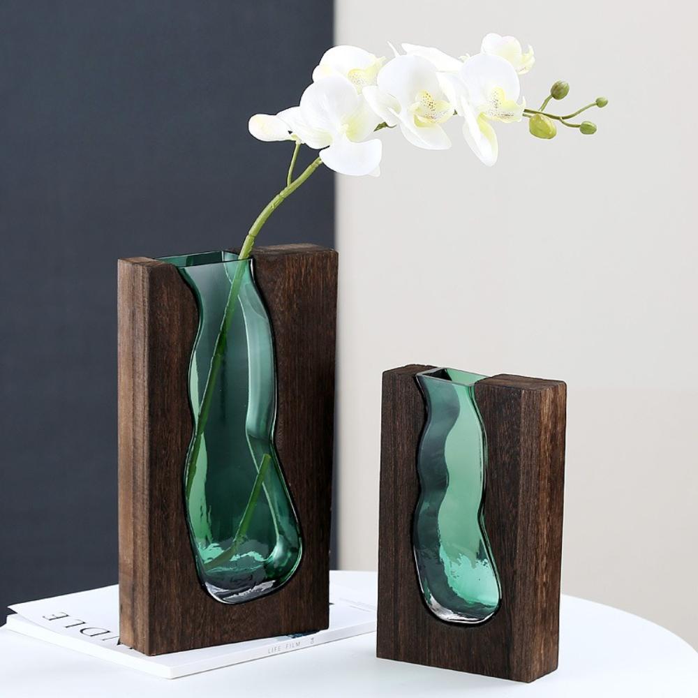 Creative Transparent Vase Nordic Style Wooden Glass Vase Decorate The Home Flower Vase Decorative Floral Arrangement Display