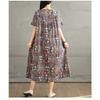 Summer Retro Cotton and Linen Round Neck Short Sleeved Dress, Women's Loose Skirt