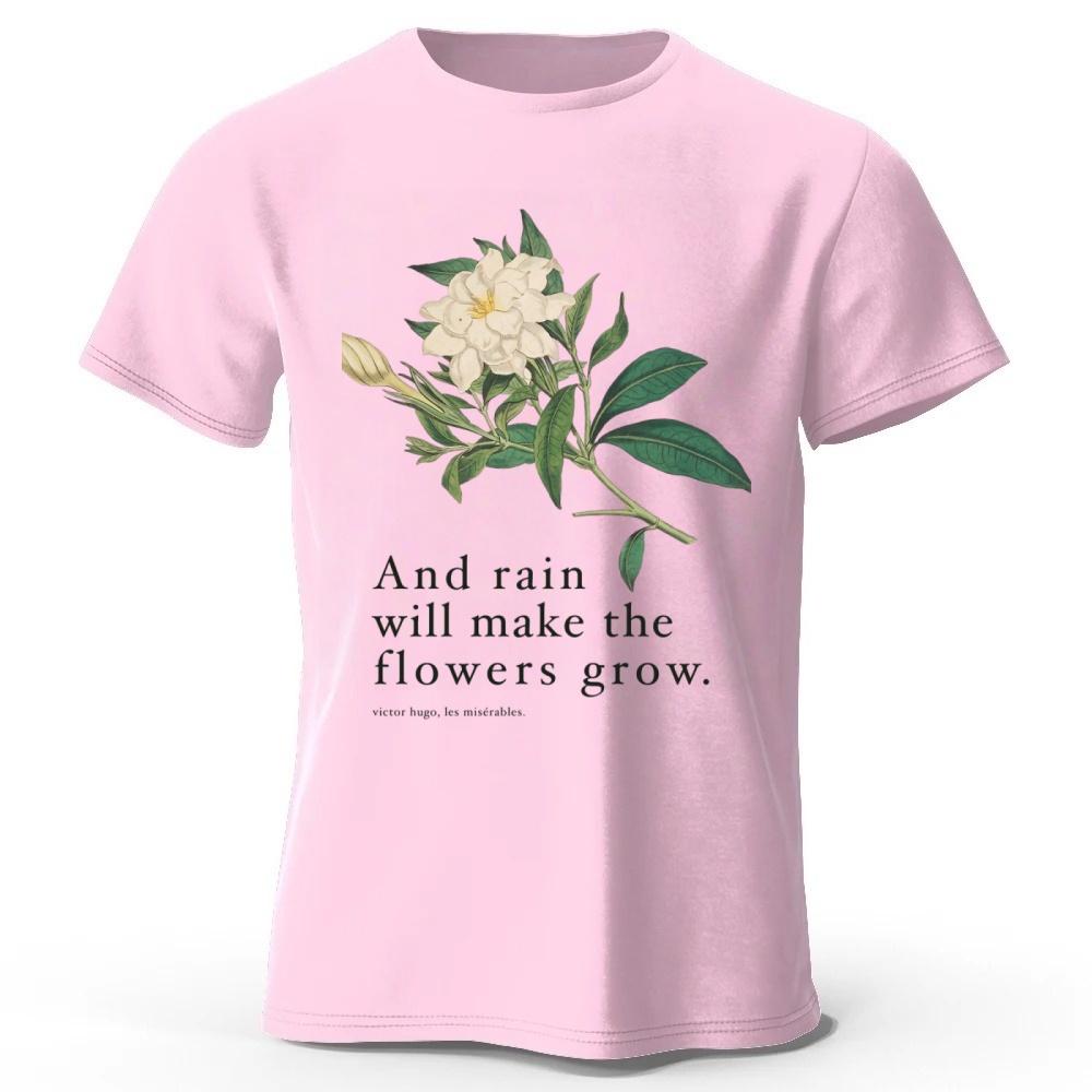 

Retro Style Flower and Rain Pure Cotton T-shirt for Men Fashion Casual Plus Size Loose Short Sleeved Soft Top S розовый