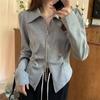 POLO Neck Pleated Slim Top Women's French Solid Casual Irregular Tops Vintage Harajuku Korean Y2k Top Spring and Summer