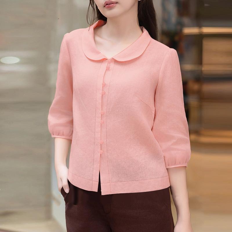 

ZANZEA Женская повседневная блузка с кукольным воротником, однотонная, свободного кроя, с рукавами 3/4 S