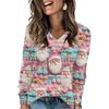 Women's Fashionable Loose-Fit V-Neck Long-Sleeved T-Shirt Christmas Print Pullover