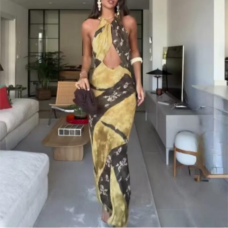 women's spring new models, cross-border European and American hot-selling, sexy and elegant neck-hanging off-the-shoulder navel slim-fitting dress