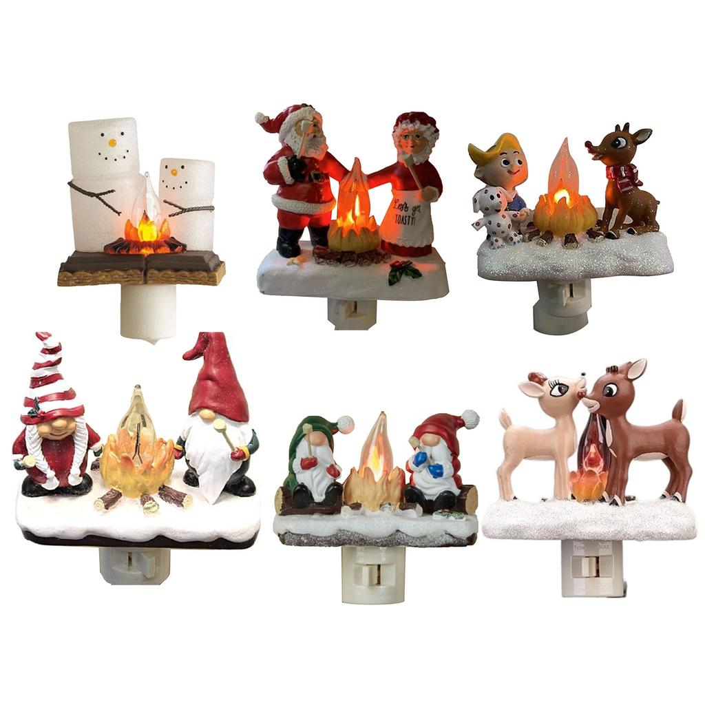 Xmas Night Light Flickering Campfire Effect Resin Plug In Night Lamp Holiday Decoration
