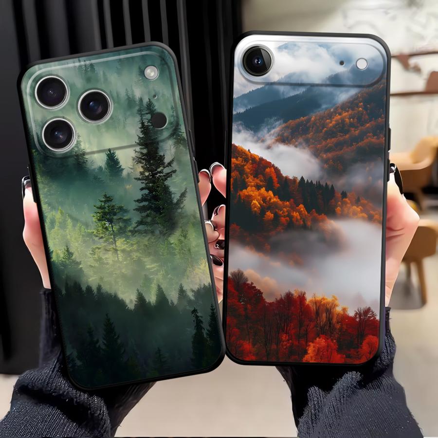 Black Soft Phone Cover Case for iPhone 13 12 11 17 Pro Max 17Air 7 8 XR 15 16 14 Plus XS Max Mountain View Pattern