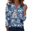 Women's Fashion Casual H Printed V-Neck Long Sleeve Decorative Button T-Shirt Tops
