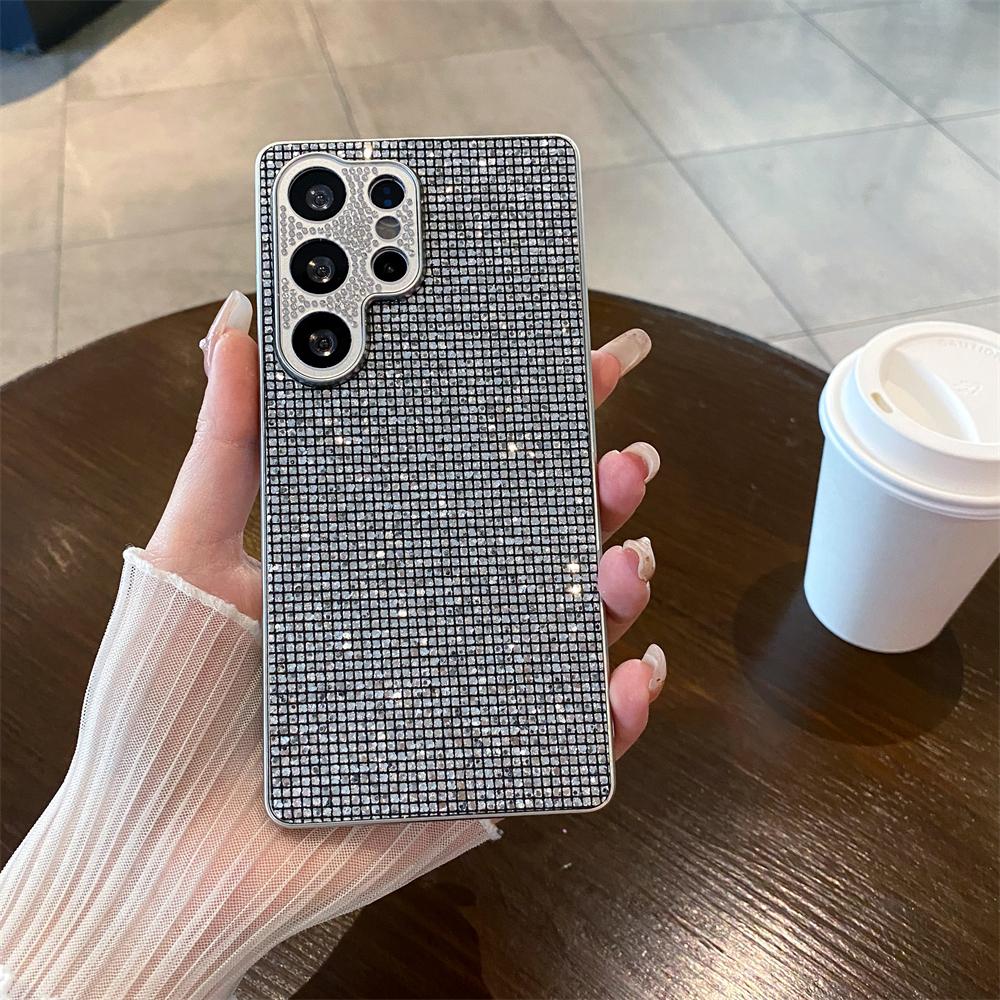 Bling Full Shinny Diamond Bracket Case For Samsung Galaxy S25 S24 S23 Ultra Plus Edge A07 A17 A14 A15 A24 Glitter Cover
