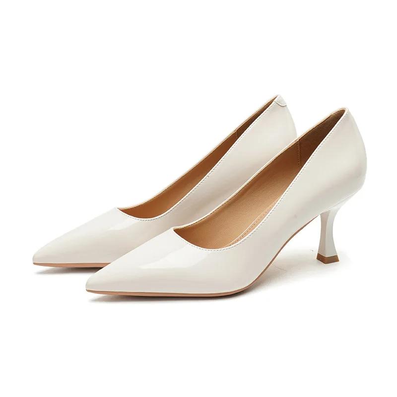 

Женские туфли на высоком каблуке с острым носком, сексуальные туфли-лодочки на тонком каблуке 7 см, черные, телесные, из матовой кожи, на шпильке 40 слоновая кость