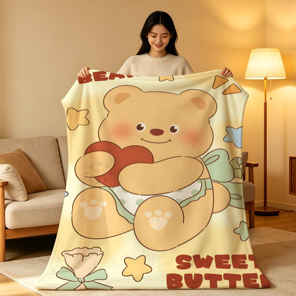 Character B-Butter B-Bear Throw High-Density Short Plush Blanket Soft Skin-Friendly for Sofa Nap Air-Conditioned Room