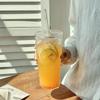Ins Stripe glasskopp med lokk og sugerør Gjennomsiktige drikkeglass Iskaffekrus Juice Tekopp Vannkopper Drikketøy