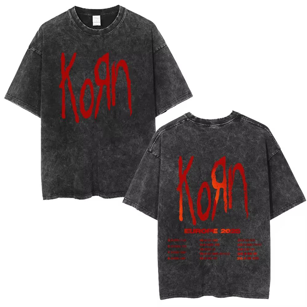 Sommer-Heißverkauf Gewaschen Vintage Korn Tour 2026 Merch T-Shirt Unisex Gothic Rock Popmusik T-Shirt Y2k Baumwolle Übergroße T-Shirts