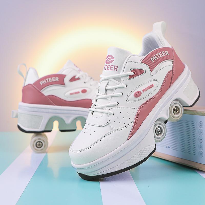 High Top Women's 4 Wheel Roller Shoes Fashionable Unisex With Wheels Dual-purpose Skating Casual Shoes Automatic Pop-up Sneakers