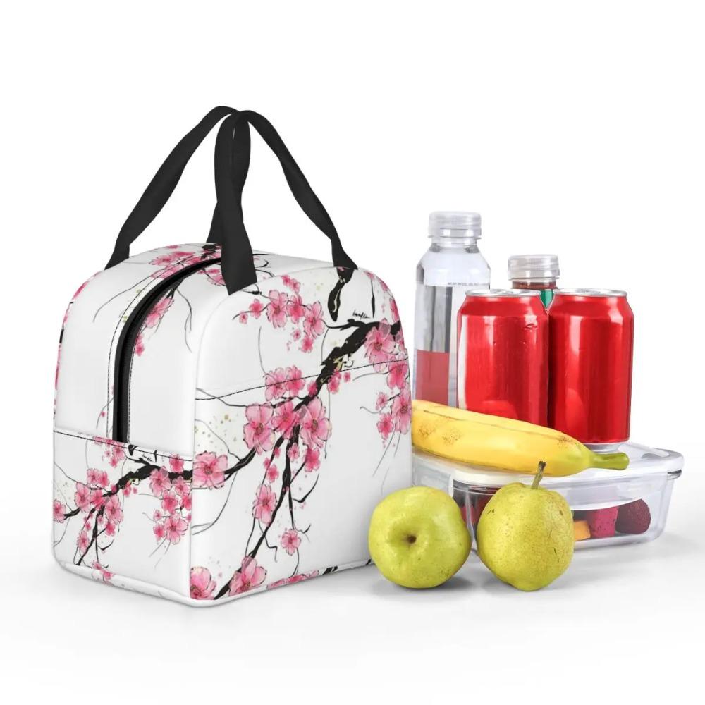 Plum Sakura Cherry Blossom Insulated Lunch Bag for Women Office Cooler Thermal Food Box Tote Portable Lunch Boxes Container