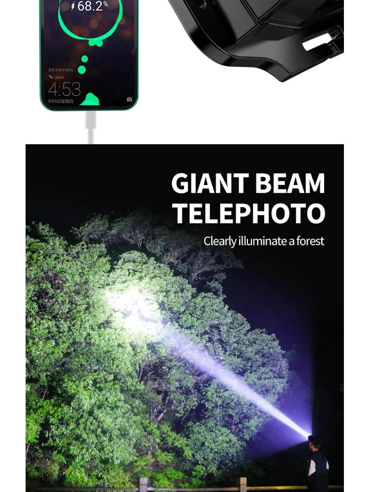 New Powerful LED Headlamp Type-C Rechargeable Headlight Fishing Outdoor Camping Head Lamp Built In 4000mAh Li-Battery Flashlight