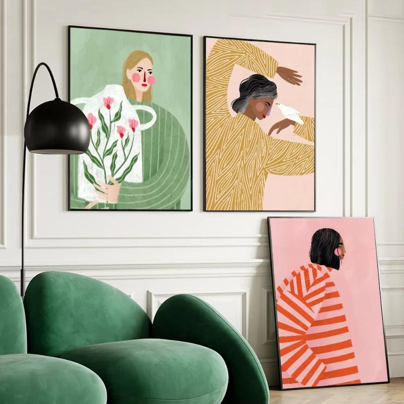 Fashion Girl Retro Sticker Poster Wall Art Home Decoration White Paper Print Art Poster Wall Sticker