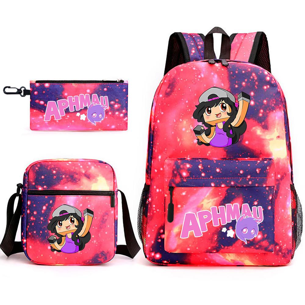 Spielwaren Aphmau Schultasche Cartoon Rucksack Federmäppchen Umhängetasche Dreiteiliges Set