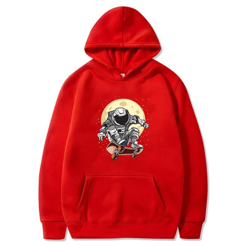 Astronauts Standing On Skateboards Print Hoodie for Men Cotton Long Sleeve Rocket Tops Autumn Space Sweatshirt Men's Clothes