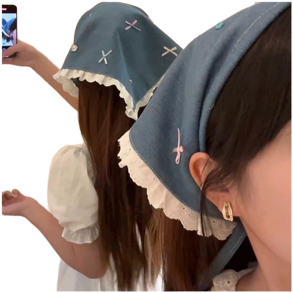Delicate Lace Patterns Vintage Lace Hairband Plaid Triangle Scarf