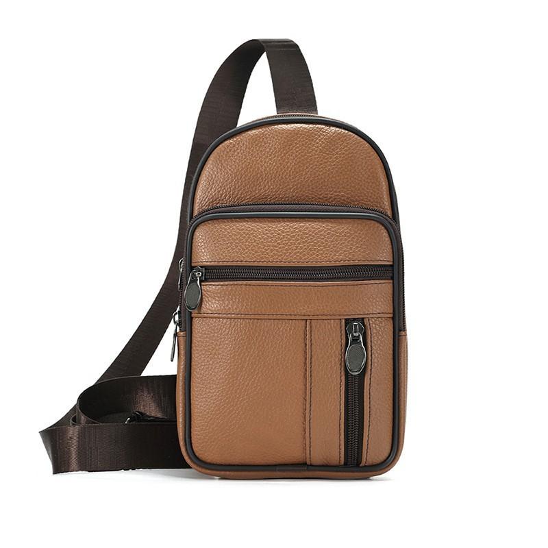 First Layer Cowhide Men'S Breast Bag Outdoor Sports Chest Bag Men'S Business Leather Messenger Bag