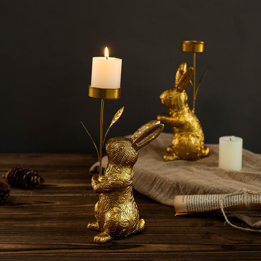 New Easter Bunny Candlestick Ornaments Home Living Room Desktop Restaurant Candlestick Resin Crafts