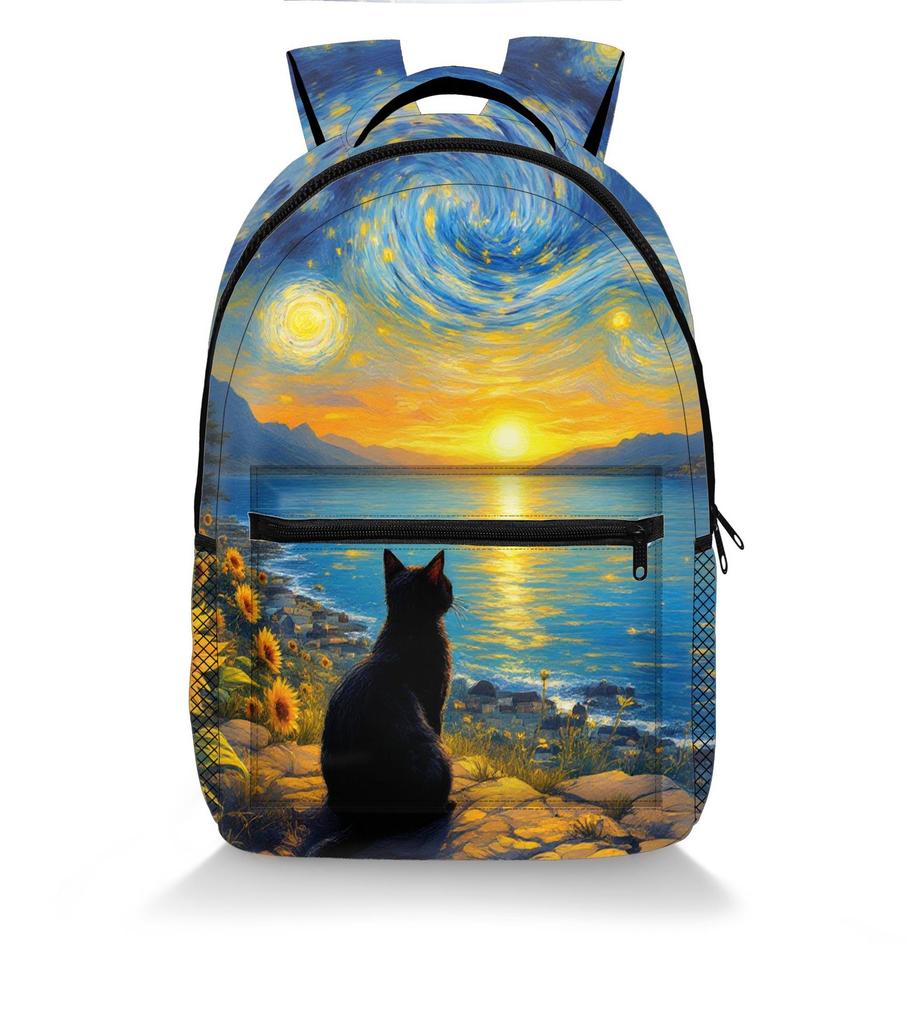 Cartoon Kpop Youthful School Bags Unisex Oil Painting Cat Dog Animal Travel Bags 3D Print Oxford Notebook Shoulder Backpacks