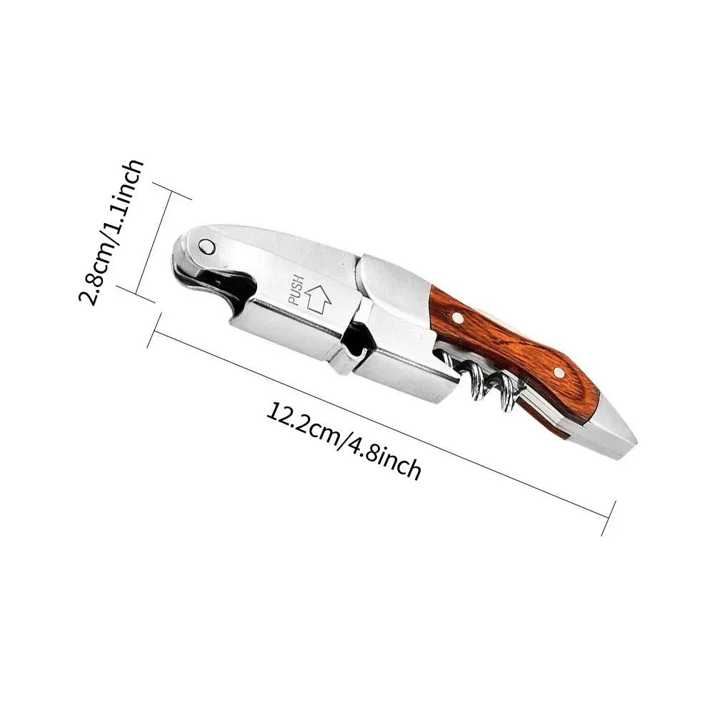 Stainless Steel Corkscrew Wine Key Beer Bottle Opener Foil Cutter Wood Handle Openers Waiters Wine Knife Corkscrews Sommelier
