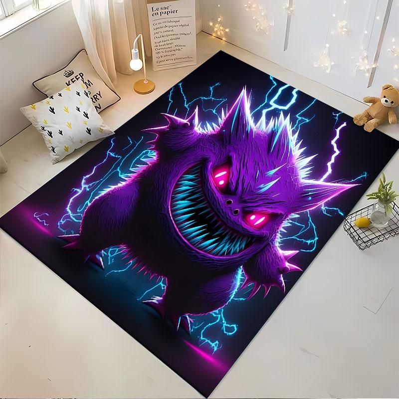 Gengar Spiky Fur Electric Monster with Blue Lightning Area Rug, Neon Purple Spooky Anime Style Design, Cozy Fan Carpet Decor and All Seasons Gift