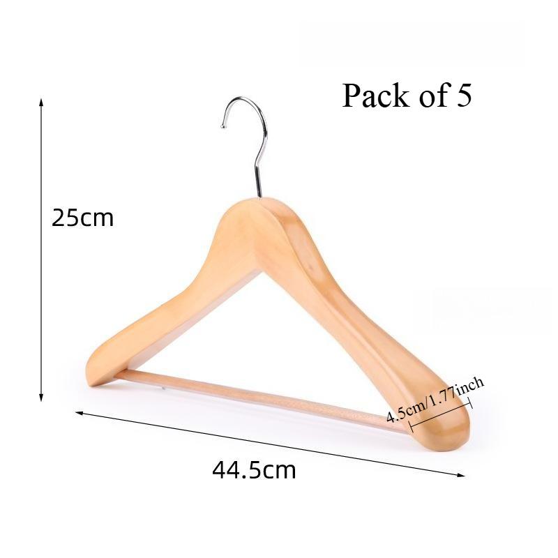 Wooden Hangers 5pcs Solid Wood Coat Hanger Heavy Duty, Smooth Finish High-Grade Wooden Clothes Hanger with Non Slip Pant Bar, 360° Swivel Hook