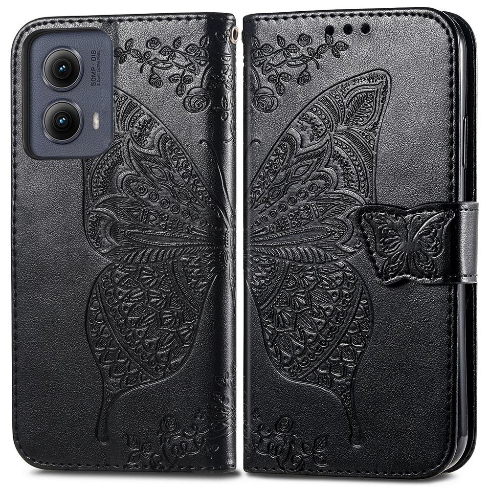 

For Motorola Edge (2024) 5G Case PU Leather Wallet Phone Cover Butterfly Pattern Black
