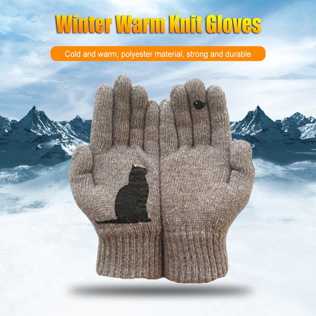 Winter Autumn Warm Gloves Bird Cat Women Men Thermal Cold Protection Hand Warmer Soft Windproof Mittens Outdoor Cycling
