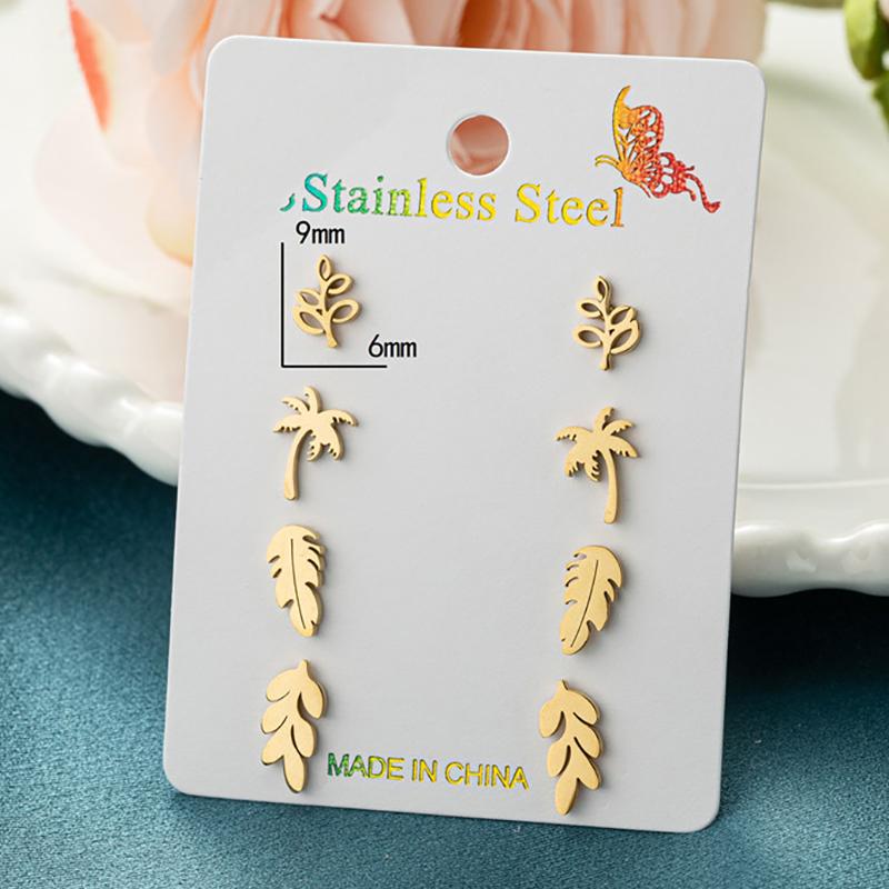 

4Pairs/Lot Fashion Stainless Steel Star Moon Stud Earrings Sets for Women Small Flower Porker Dog Earings Jewelry Gift Black Color