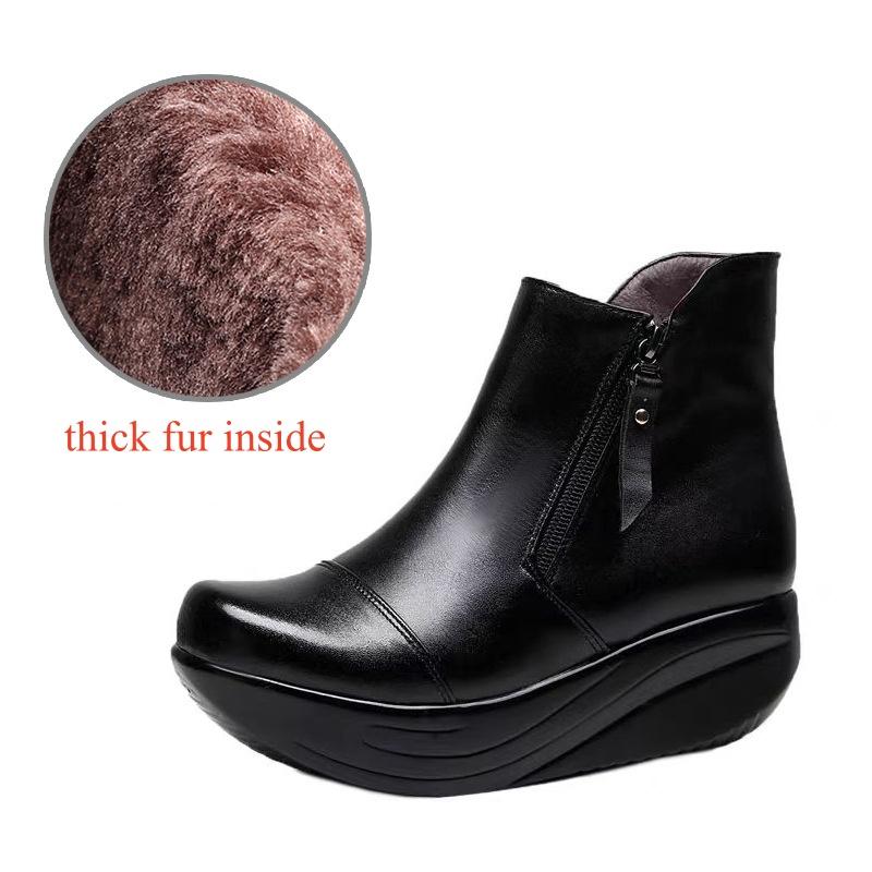 

5cm Comfortable All Match Genuine Leather Boots Winter Flat Platform Shoes 2026 Womens Med Heel Warm Fur Ankle Boots Office Mom 43