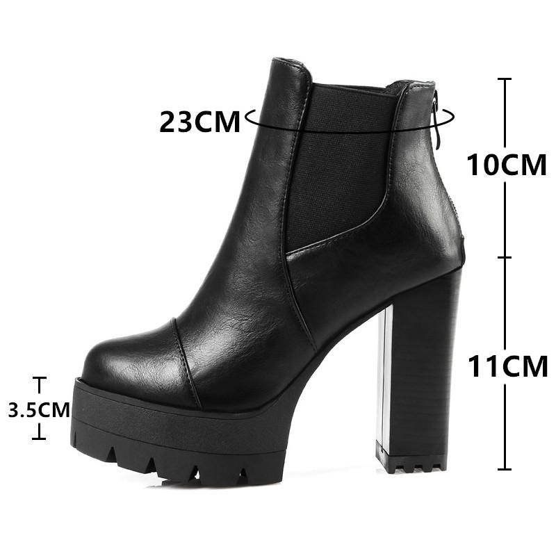 Fashion Women Elastic Band Autumn Ankle Chelsea Boots Square Heel Platform Female Shoes Super High Heels Winter Short Plush Boot Ladies