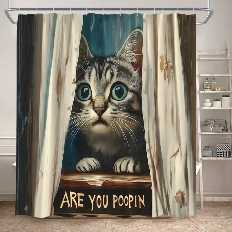 Lustige Badende Dinosaurier Duschvorhänge Schwarze Katze Tiersilhouette Kinder Badevorhang Modernes Polyester Badezimmerdekor mit Haken