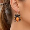 Fall Leaf Jewelry 1 Pair Pumpkin Earrings for Women, Acrylic Dangle Drop Autumn Theme with Plaid Bow, Halloween Holiday Party Retro Bow