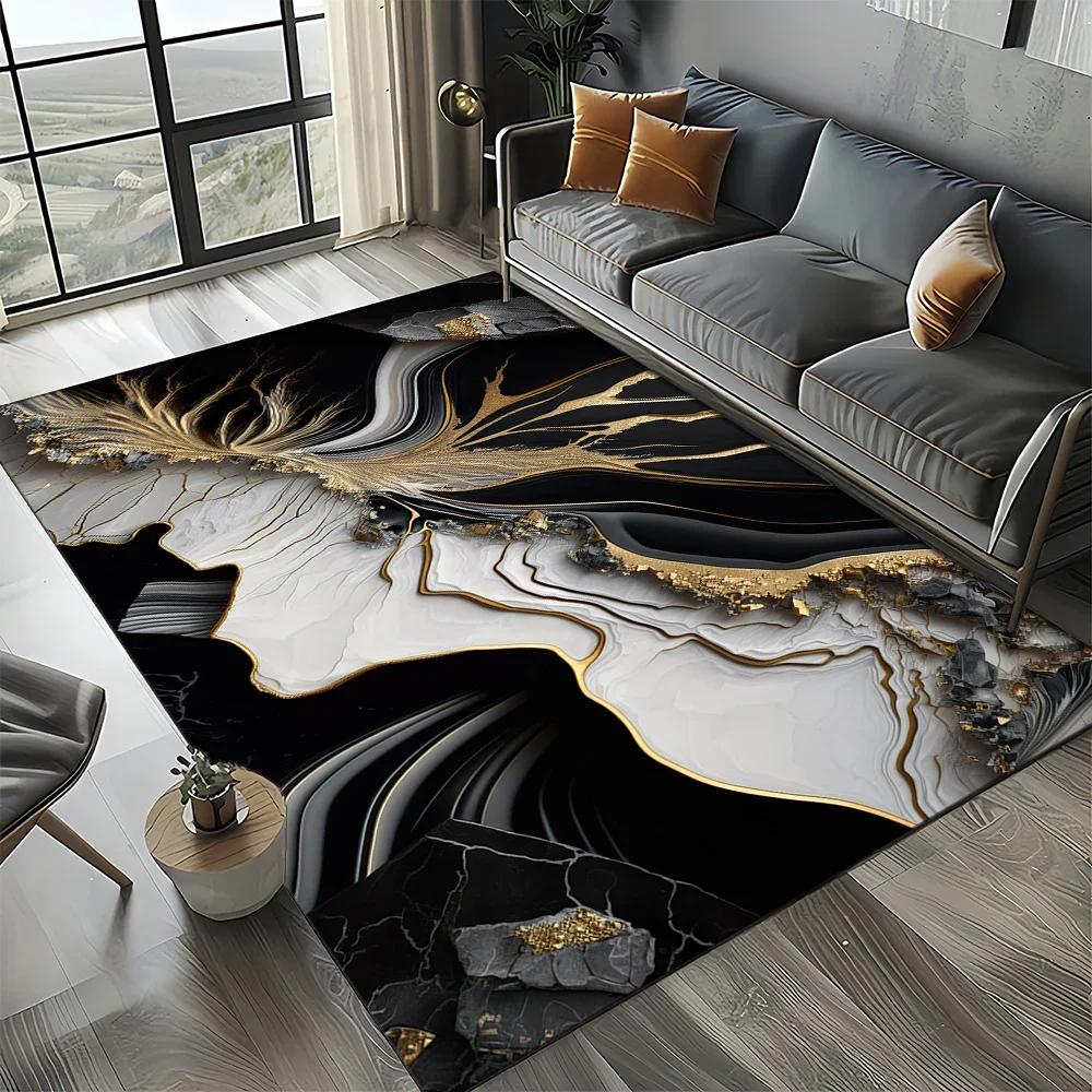 2025 New Style Black White Gold Marble Fashion 3D Carpet Rug for Living Room Bedroom Home Sofa Decoration,Kid Non-slip Floor Mat