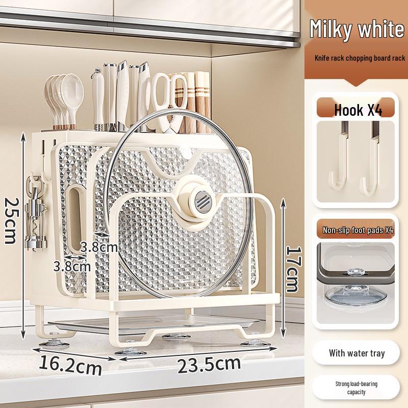Multi-functional Kitchen Storage Rack for Knives, Pot Lids, Cutting Boards, Chopsticks, and Cutlery