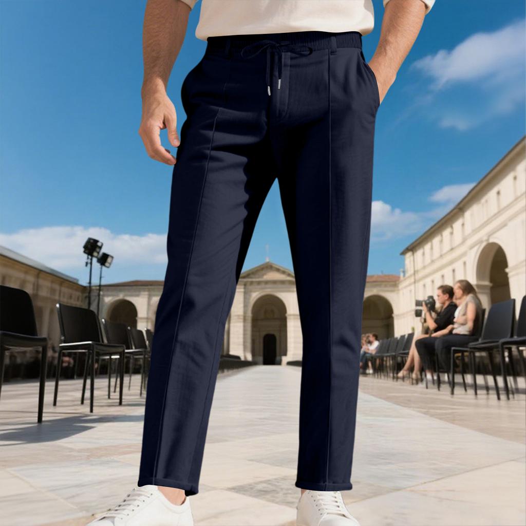 Men's Casual Loose Fit Dress Pants Elastic Waistband Drawstring Trousers Straight Leg Comfortable Workwear Bottoms