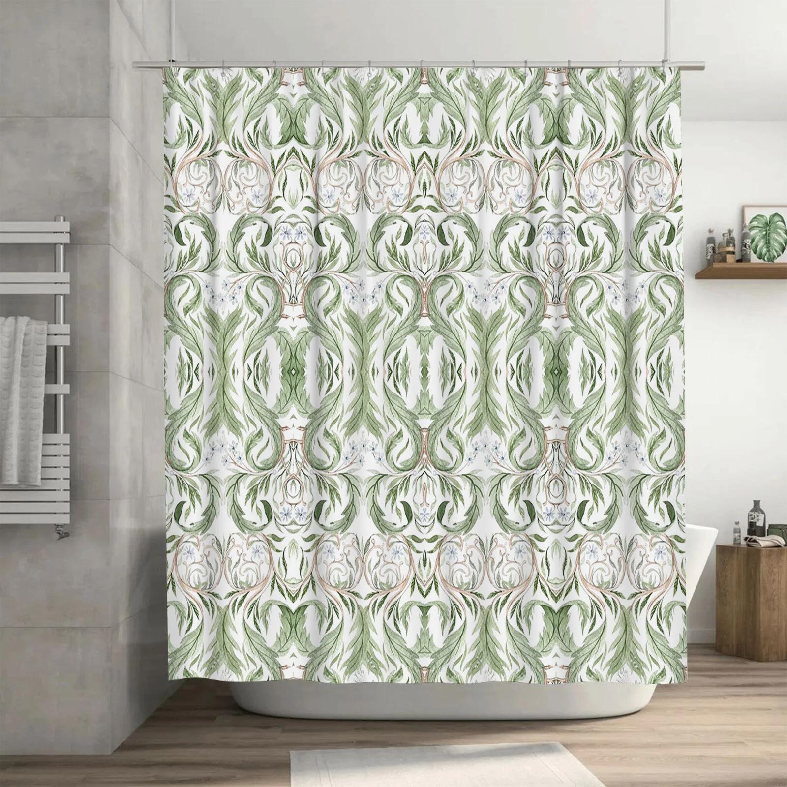 

Green Leaves Pattern Shower Curtain Waterproof Bathroom Decor For Home Decoration Soft Fabric Green W60H190(CM)-1 Pcs