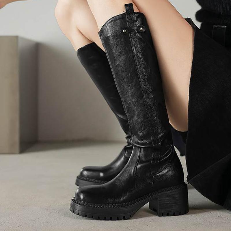Krazing Pot Microfiber Winter Round Toe Modern Platform Size 33 Knee Boots Size 43 Thick Bottom Women Fashion Thigh High Boots