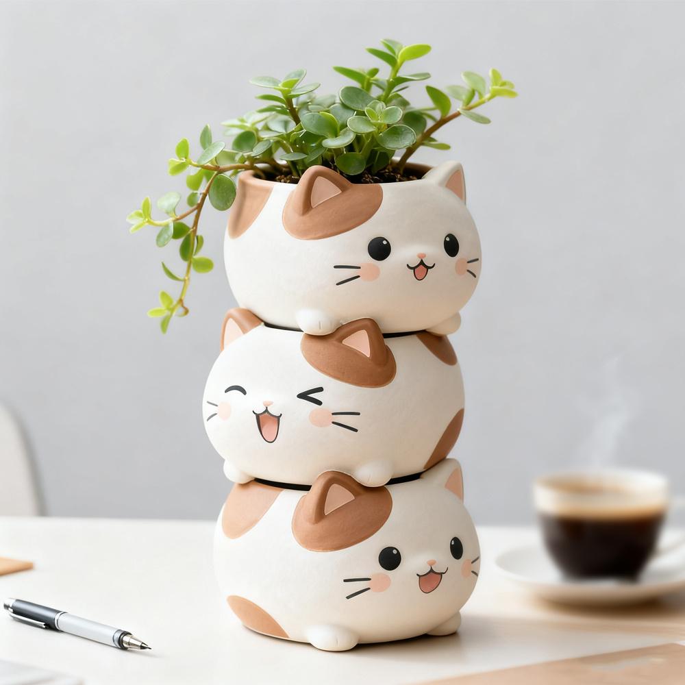 3D stacked cat flower pot silicone mold, works for resin, plaster and clay. Great for succulent planters, desk decor and handmade gifts.