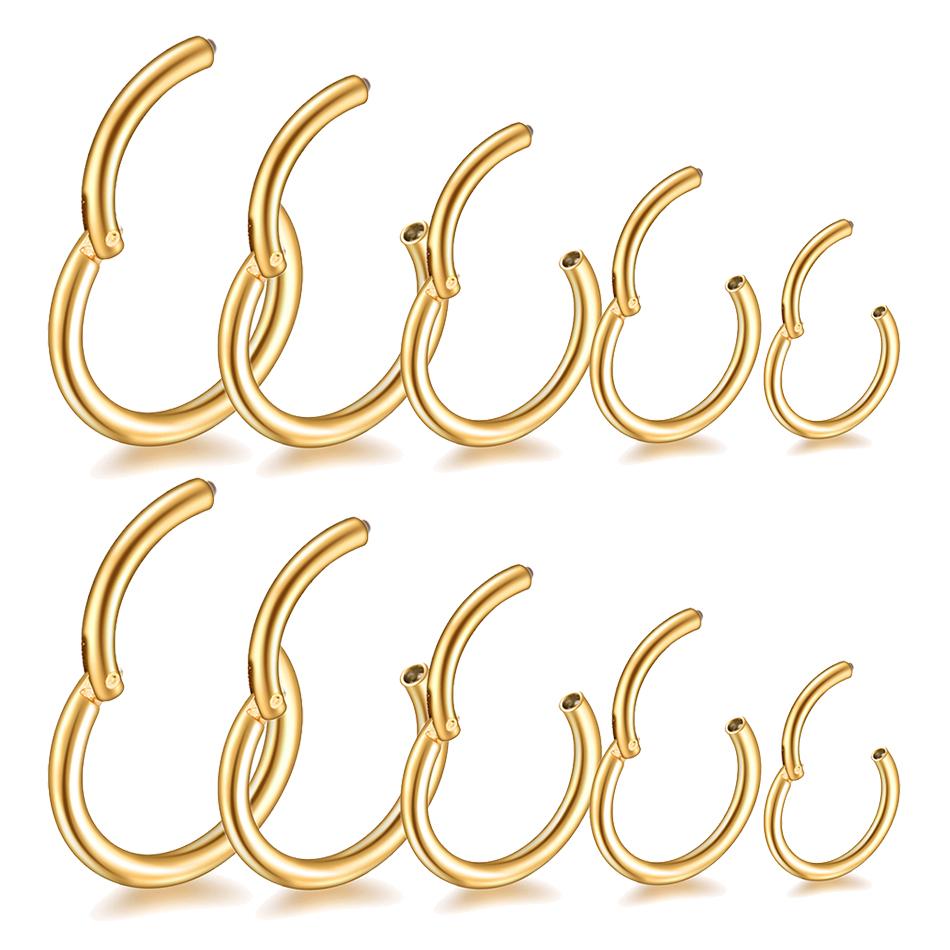 10pcs/lot Steel Hinged Segment Nose Hoop Rings Septum Piercing Daith Hoop Earring Lip Cartilage Piercings Women Jewelry 14G-20G
