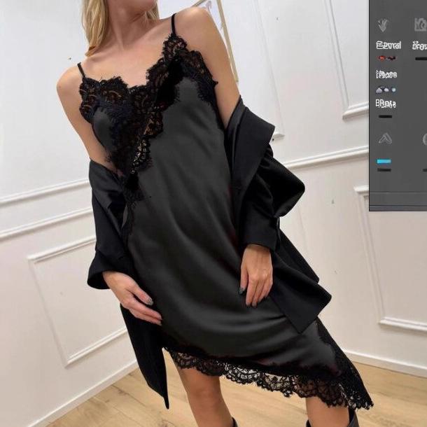 European and American Autumn New Women's Clothing Medium and Long Forged Irregular Split Lace Suspender Dress