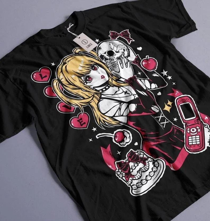 2026 Summer Popular Anime Death Note Oversized TShirt Misa Aunisexe Gothic Skull Heart Art Print Casual Tee For Unisex Unisex