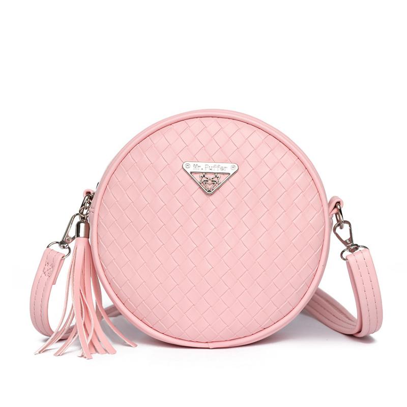 

Knitted bag autumn summer girl mini tassel small round bag change small phone bag 16.5*6*16.5cm рожевий