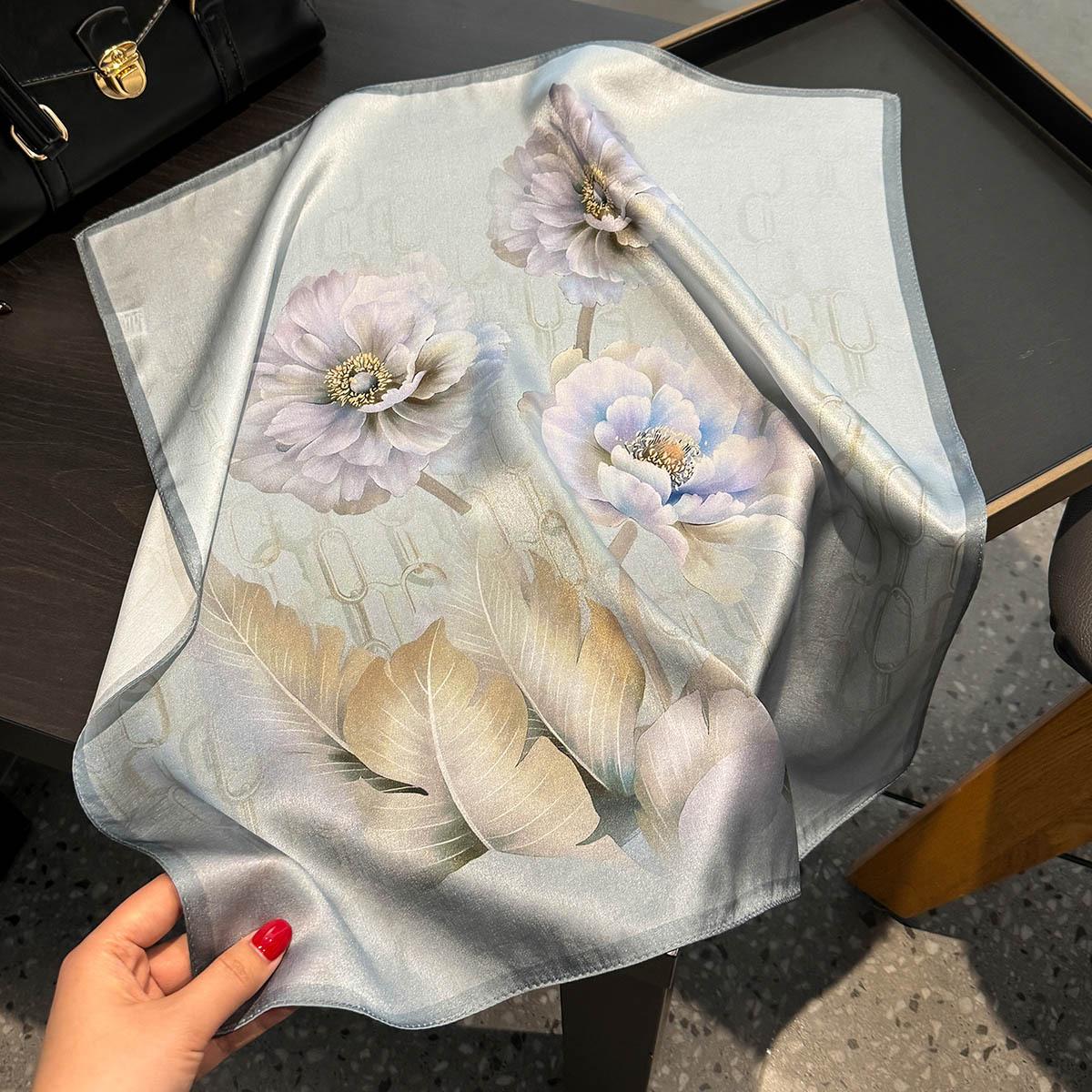 

100% Pure Silk Scarf Women Neck Foulard Square Headband Scarves Bandana Fashion New Hijab Print Poncho Scarves Pashmina 53cm Real Silk 53x53cm