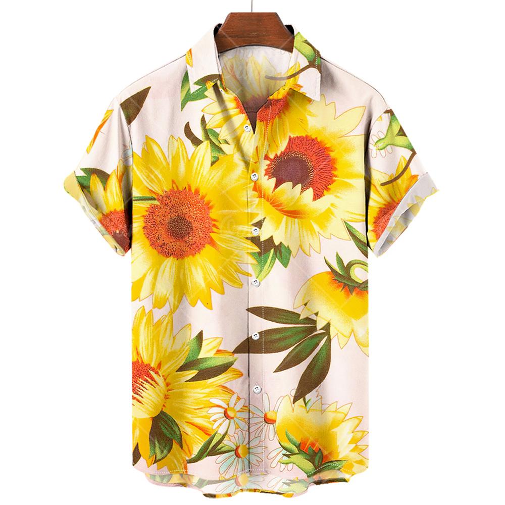 Camicie Hawaiane da Uomo Stampa 3D Grafica Girasole Moda Bottoni Manica Corta Collo a Revers Streetwear Camicie Hawaiane per Uomo Estate