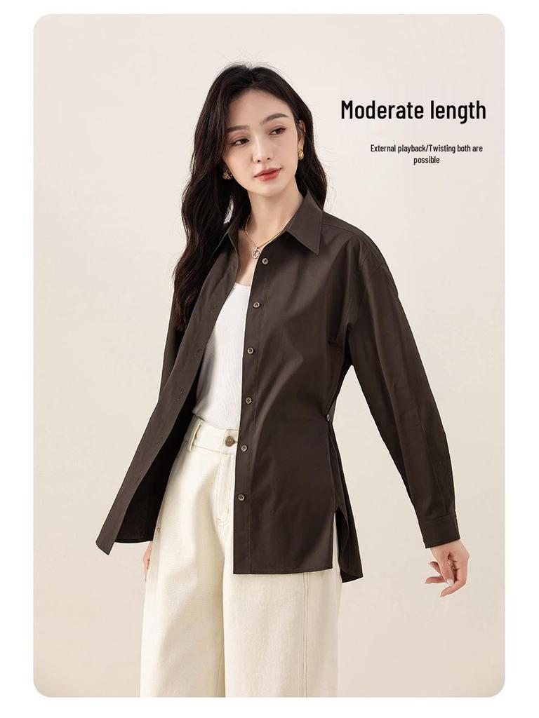 Xin Ge Women's Spring Slimming Long-Sleeve Anti-Wrinkle Waist-Cinching Shirt